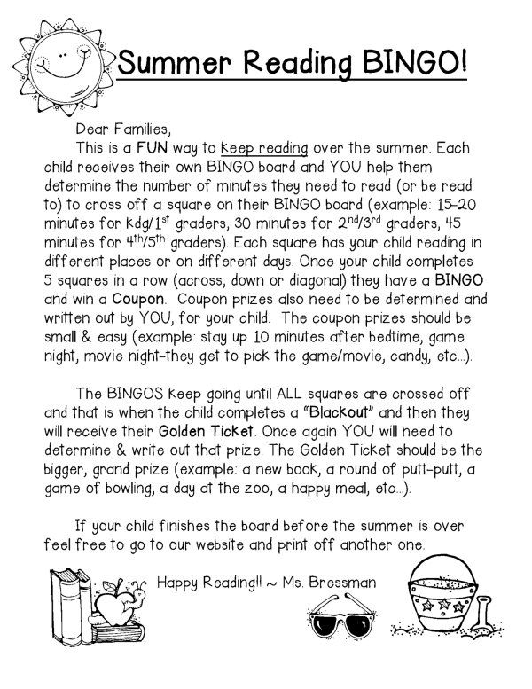 summer reading parent letter